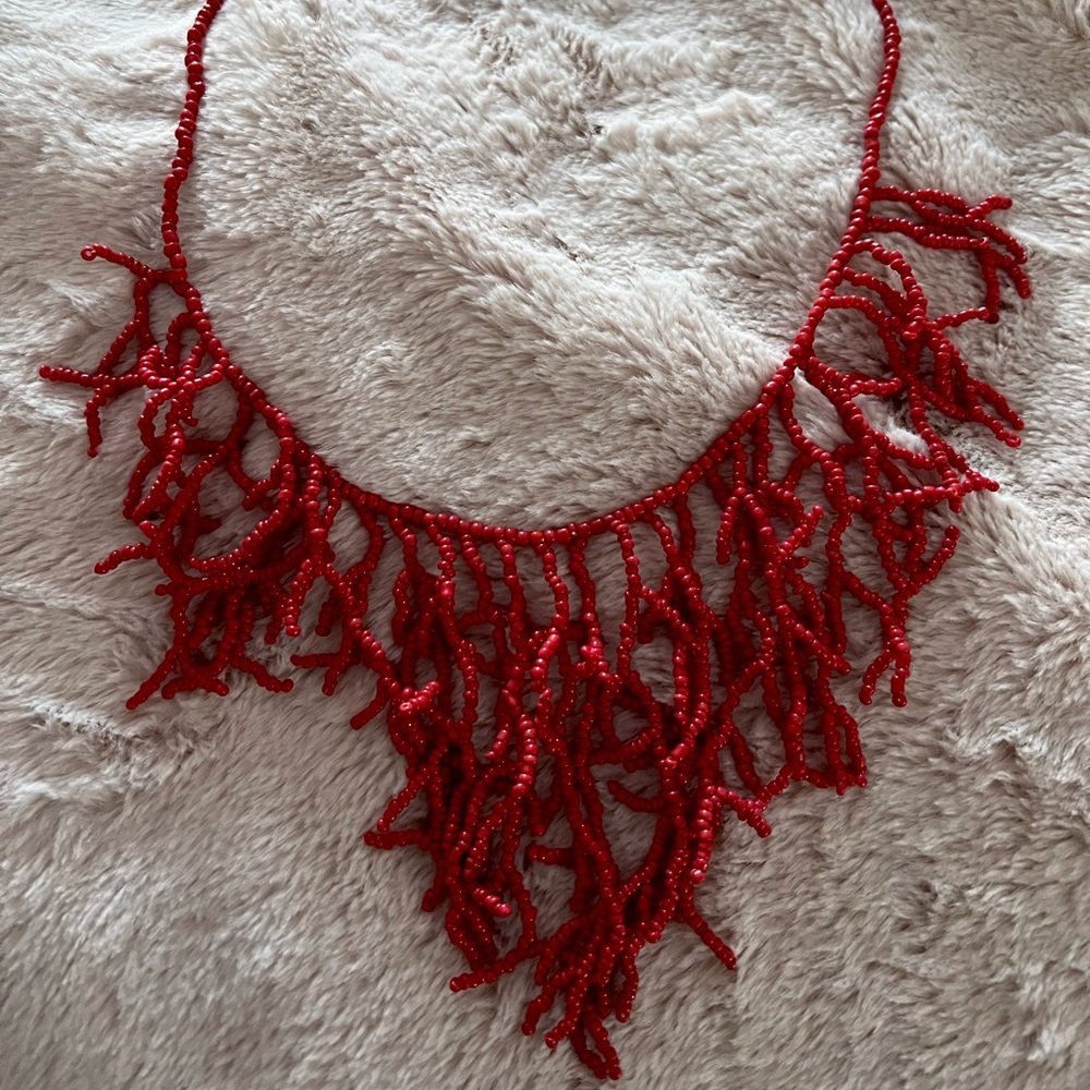 coral glass bead branch necklace